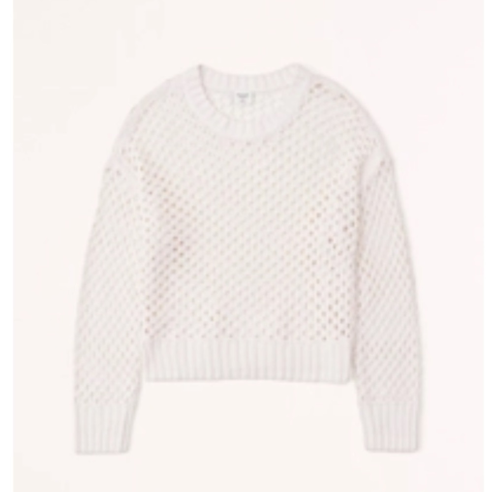 Abercrombie Long-Sleeve Crochet Mesh Knit Crew Top Sweater NWOT - Picture 3 of 11